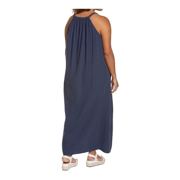 CASLON TEXTURED COTTON SLEEVELESS MAXI DRESS IN GREEN MARINE - Picture 2 of 14